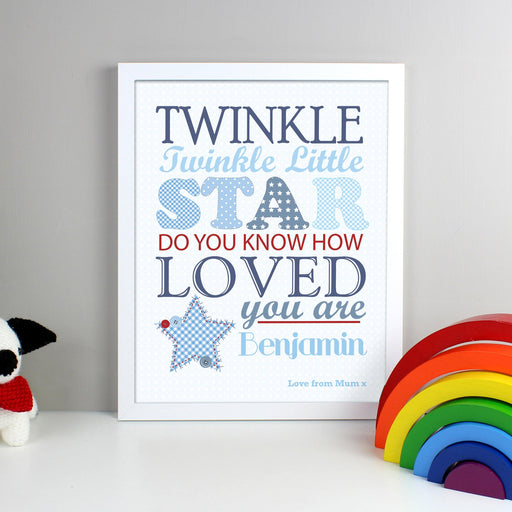 Personalised Twinkle Twinkle Little Star Blue White Framed Print