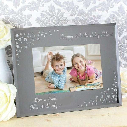 Personalised Any Message Diamante Landscape 6x4 Glass Photo Frame - Myhappymoments.co.uk