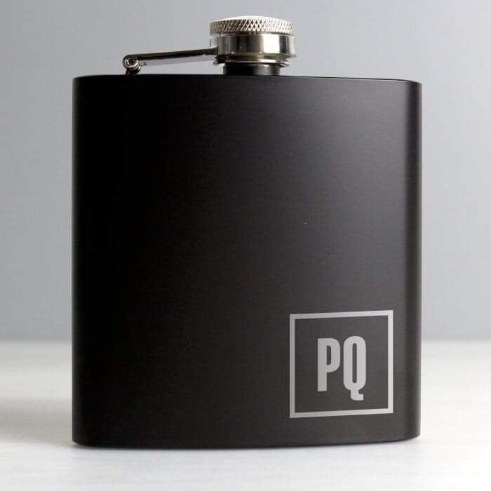 Personalised Initials Monogrammed Black Hip Flask - Myhappymoments.co.uk