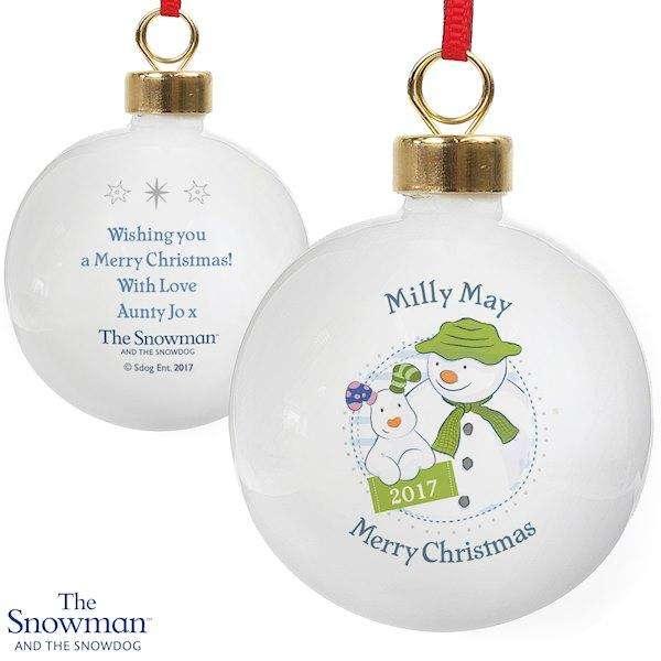 Personalised The Snowman and the Snowdog Year Bauble - Myhappymoments.co.uk