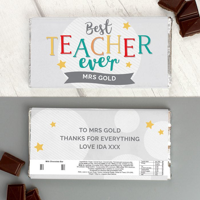 Personalised Best Teacher Ever Chocolate Bar - Myhappymoments.co.uk