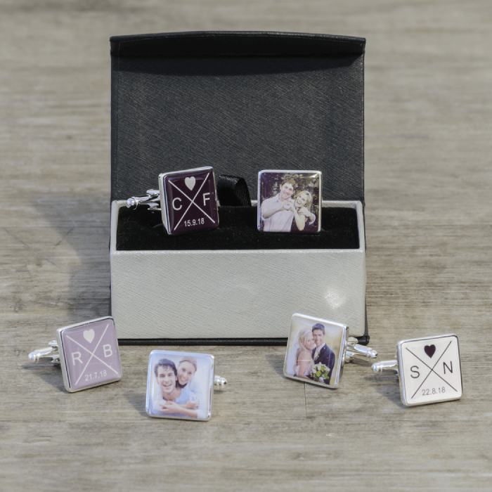 Personalised Groom Cufflinks - Initials Date & Photo