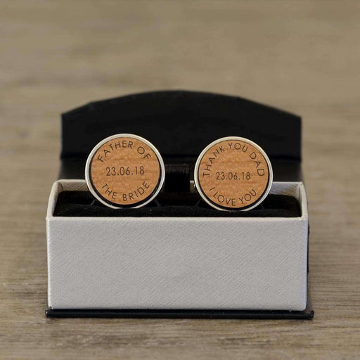Personalised Father Of The Bride Thank You Wedding Wooden Cufflinks - Myhappymoments.co.uk