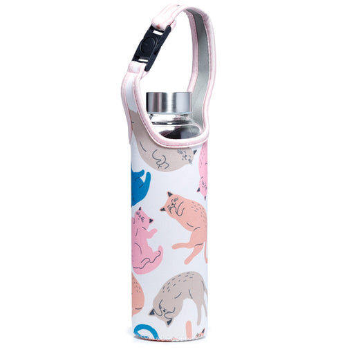 Cat's Life Reusable Glass Water Bottle with Protective Neoprene Sleeve