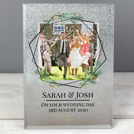 Personalised Geo Leaves Glitter Glass Photo Frame 4x4 - Myhappymoments.co.uk