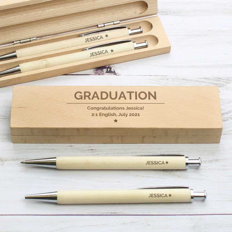 Personalised Wooden Pen & Pencil Box Set