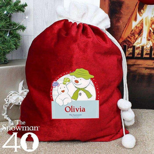 Personalised The Snowman and the Snowdog Luxury Pom Pom Sack - Myhappymoments.co.uk