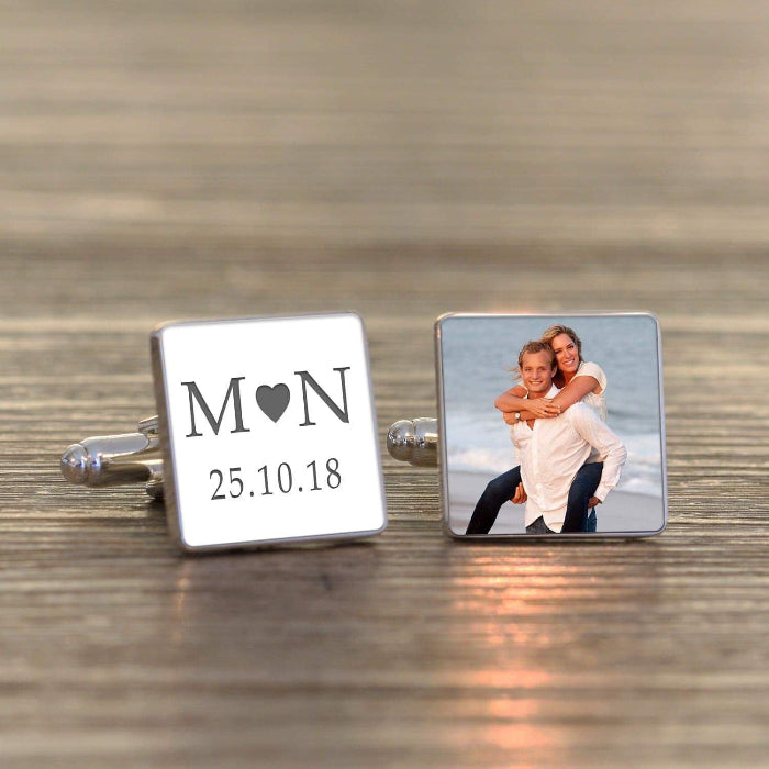 Personalised Groom Cufflinks - Initials Date Photo