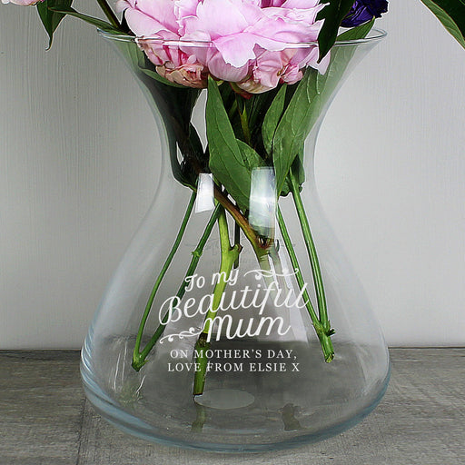 Personalised Beautiful Mum Glass Vase 22cm