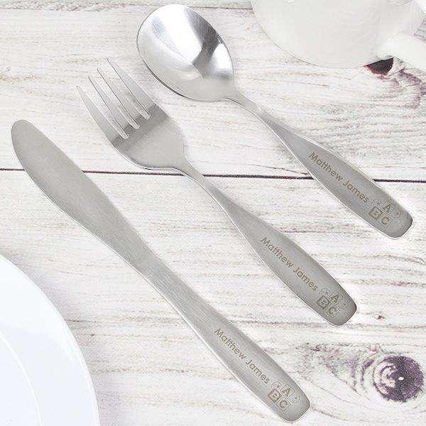 Personalised 3 Piece ABC Childrens Cutlery Set - Myhappymoments.co.uk
