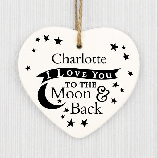 Personalised Love You To The Moon and Back... Ceramic Heart Decoration