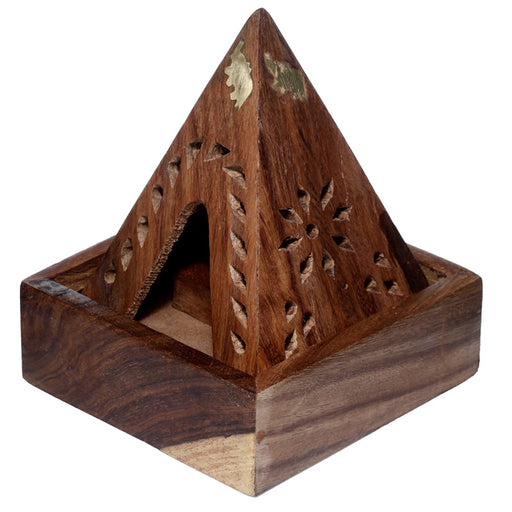 Sheesham Wood Pyramid Incense Cone Burner Box with Elephant