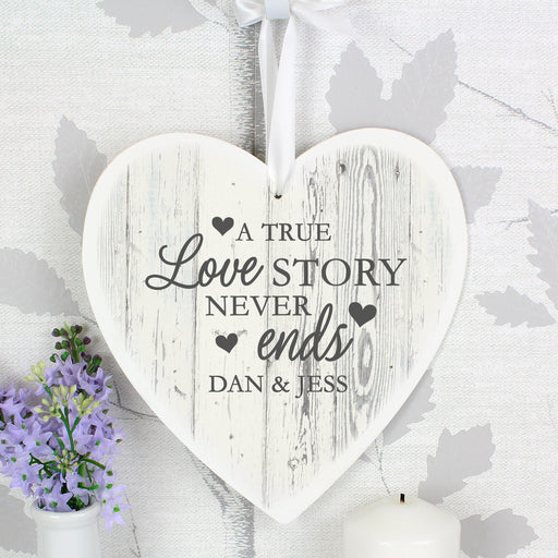 Personalised Love Story Large Wooden Heart Decoration - Myhappymoments.co.uk