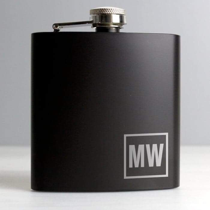 Personalised Initials Monogrammed Black Hip Flask - Myhappymoments.co.uk