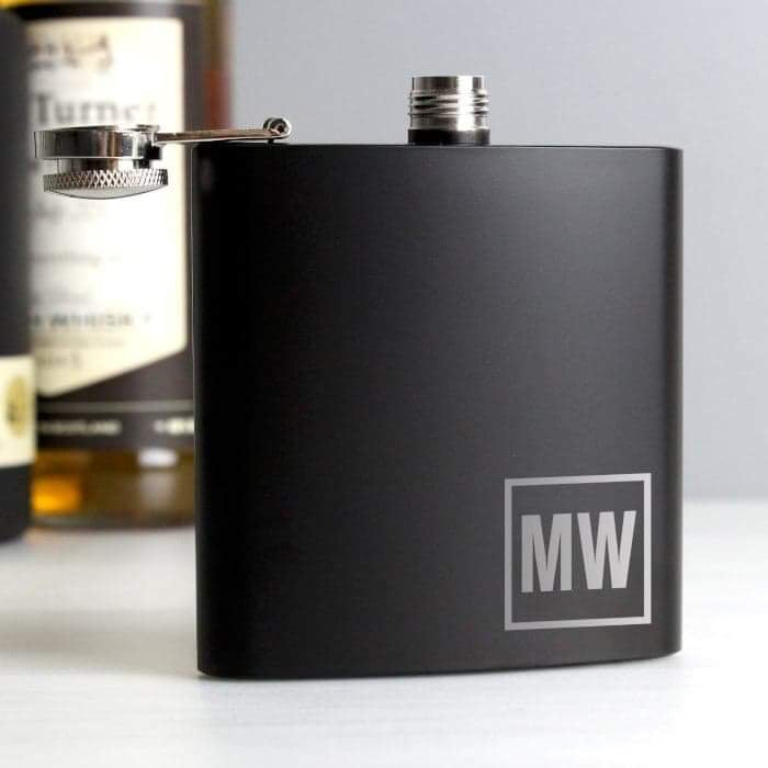 Personalised Initials Monogrammed Black Hip Flask - Myhappymoments.co.uk