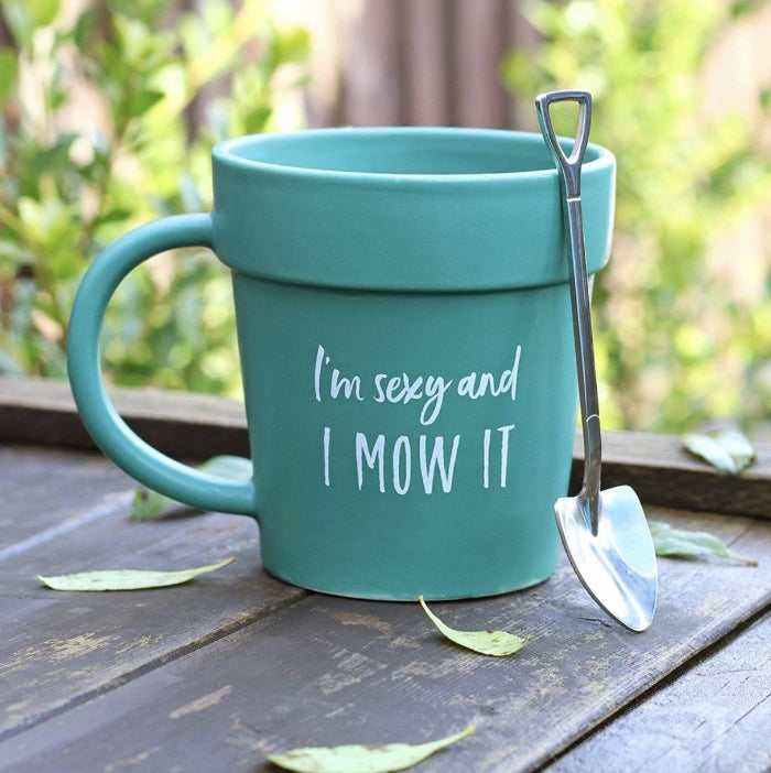 Garden Sexy and I Mow It Pot Mug and Shovel Spoon