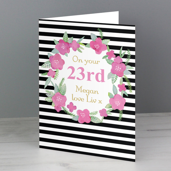 Personalised Floral Stripe Birthday Card