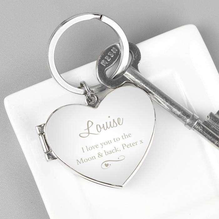 Personalised Swirl Heart Photo Locket Keyring