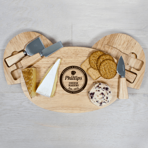 Personalised Cheese Makers Oval Cheese Board with Knives - Myhappymoments.co.uk