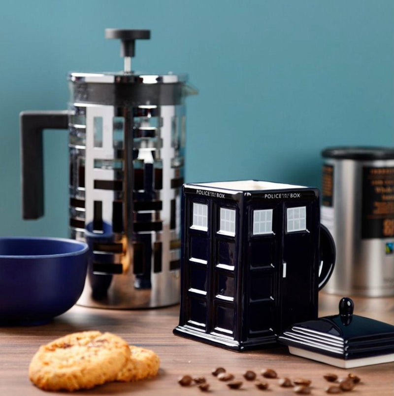 Novelty Square Police Box Ceramic Shaped Mug with Lid
