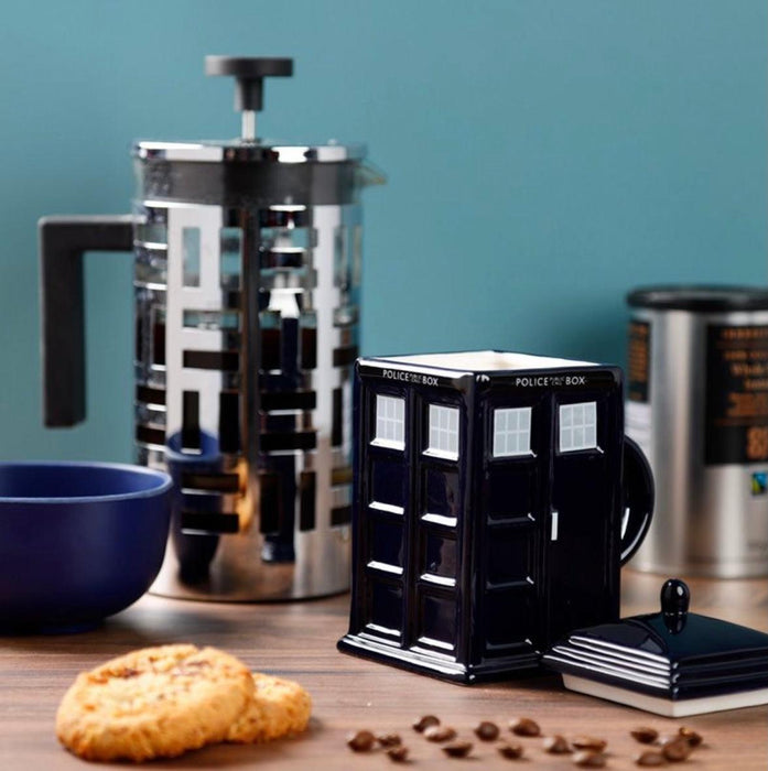 Novelty Square Police Box Ceramic Shaped Mug with Lid