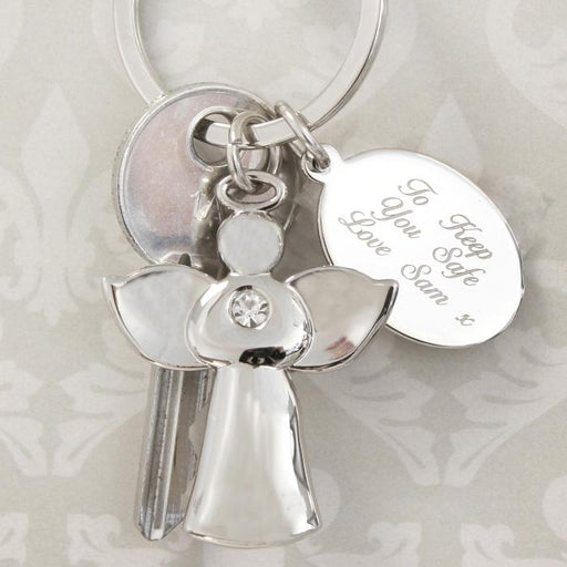 Personalied Silver Plated Angel Keyring - Myhappymoments.co.uk