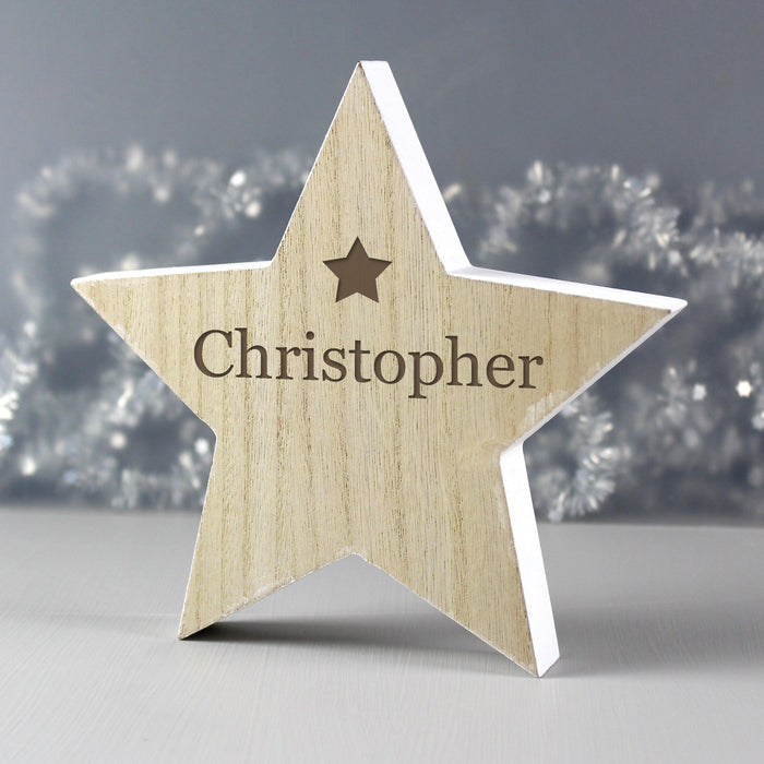 Personalised Any Name Rustic Wooden Star Decoration - Myhappymoments.co.uk