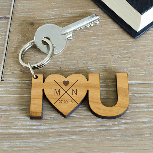 Personalised I Love You Initials And Date Wooden Keyring Free UK Delivery - Myhappymoments.co.uk