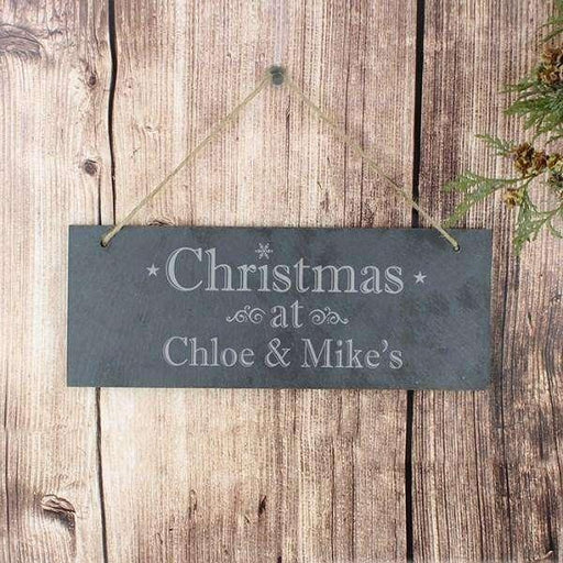 Personalised Christmas Hanging Slate Plaque - Myhappymoments.co.uk