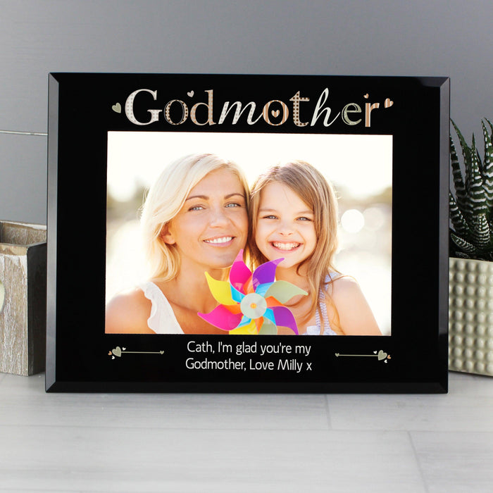 Personalised Godmother Black Glass Photo Frame 7x5