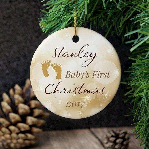 Personalised 1st Christmas Round Ceramic Decoration - Myhappymoments.co.uk