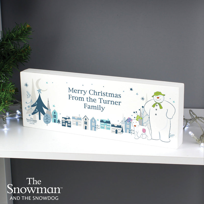Personalised The Snowman and the Snowdog Christmas Wooden Block Sign