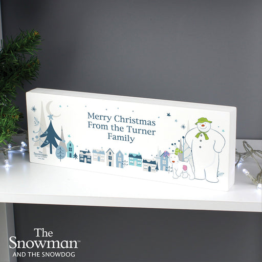 Personalised The Snowman and the Snowdog Christmas Wooden Block Sign