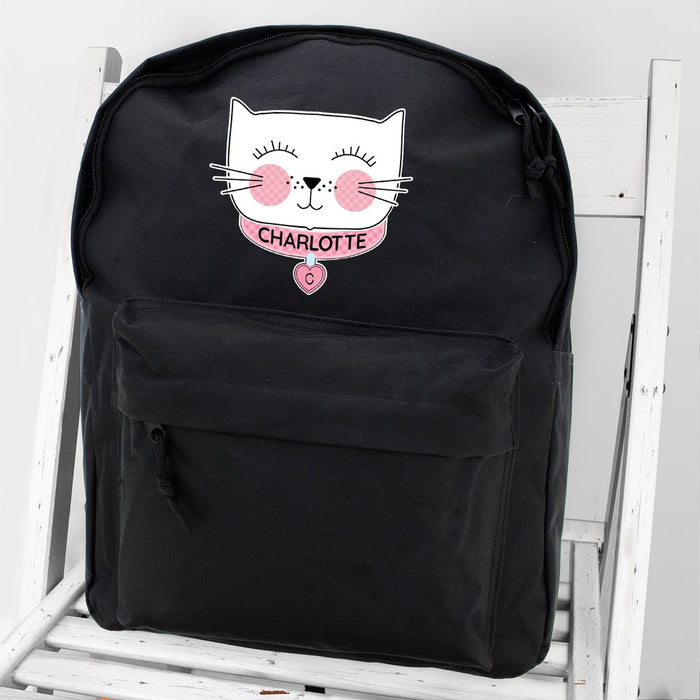 Personalised Cute Cat Black Backpack