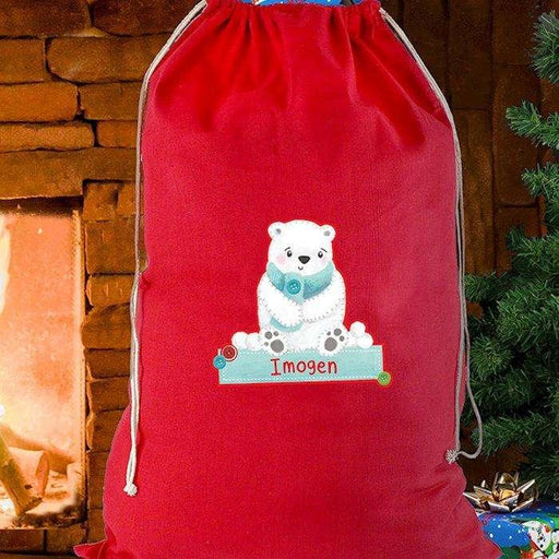 Personalised Polar Bear Cotton Christmas Sack - Myhappymoments.co.uk