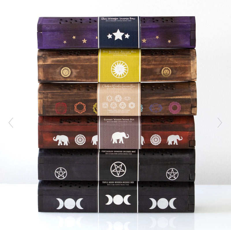Triple Moon Wooden Sage Incense Box Set