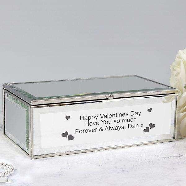 Personalised Hearts Mirrored Jewellery Box
