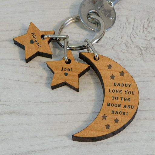 Love You To The Moon And Back Wooden Keyring Personalised - Myhappymoments.co.uk