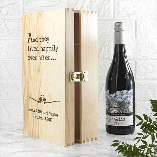 Personalised Wedding Two Bottle Wine Box - They Lived Happily Ever After - Myhappymoments.co.uk