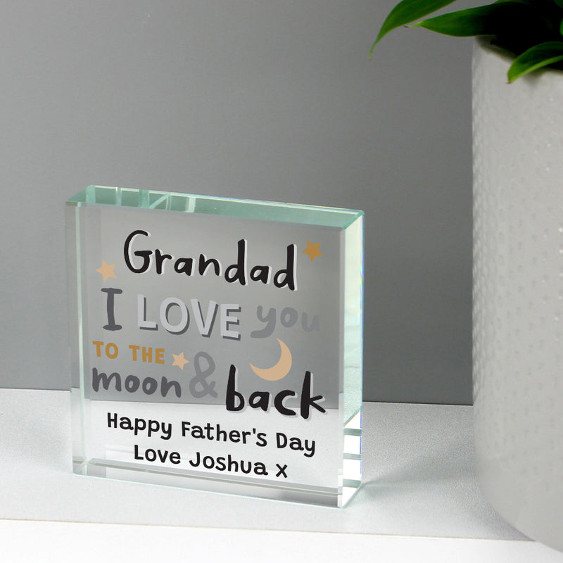 Personalised I Love You To The Moon and Back Glass Block