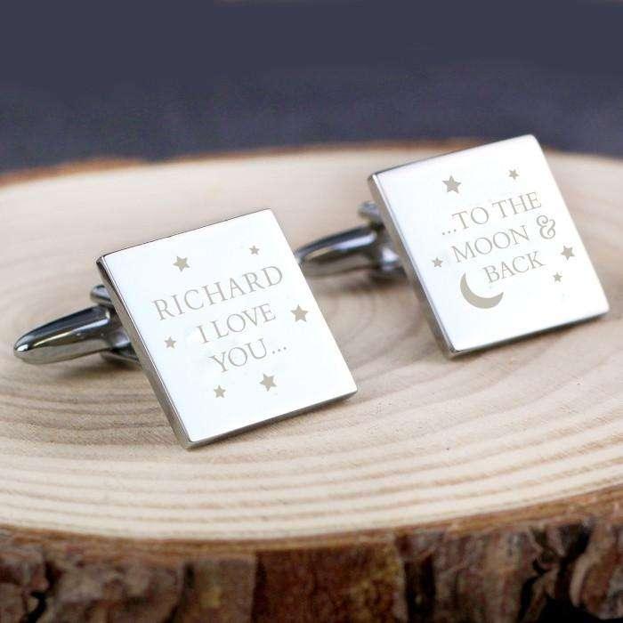 Personalised To the Moon and Back Square Cufflinks - Myhappymoments.co.uk