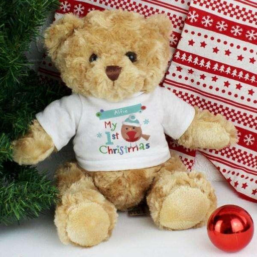 Personalised Felt Stitch Robin 'My 1st Christmas' Teddy Bear - Myhappymoments.co.uk