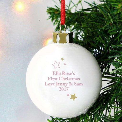 Personalised Gold & Pink Stars My 1st Christmas Bauble - Myhappymoments.co.uk