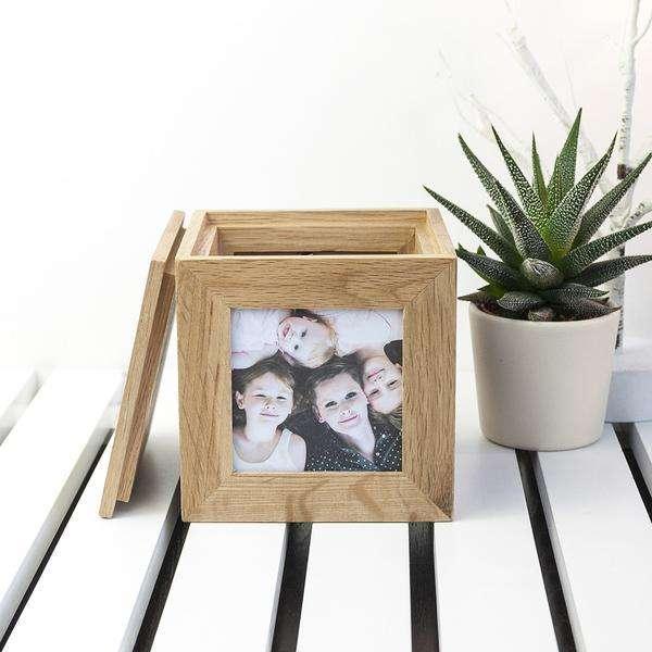 Personalised Mothers Day Photo Box Cube Oak - Myhappymoments.co.uk