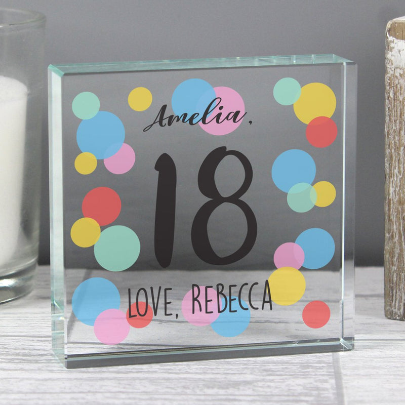 Personalised Birthday Age Confetti Glass Block
