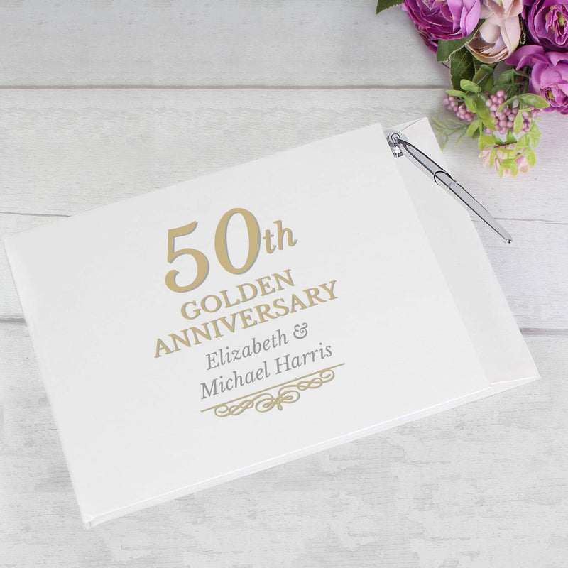Personalised 50th Golden Anniversary Hardback Guest Book & Pen