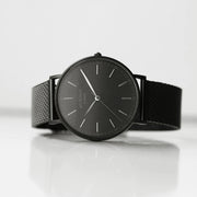 Handwriting Engraving Men's Architect Minimalist Watch With Pitch Black Mesh Strap