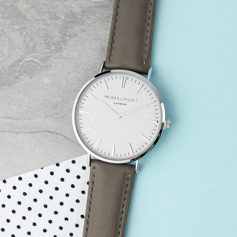 Mr Beaumont Men's Personalised Leather Watch In Ash