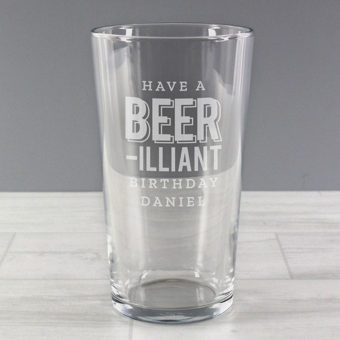 Personalised Beer-Rilliant Birthday Pint Glass