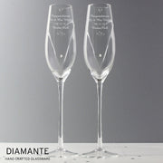 Personalised Wedding Champagne Flutes with Crystal Elements Glasses